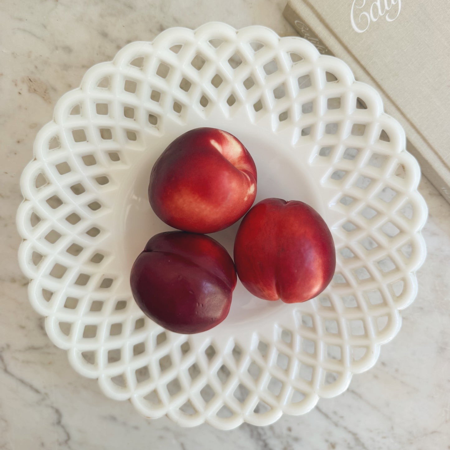 Vintage Lattice Milk Glass Platter