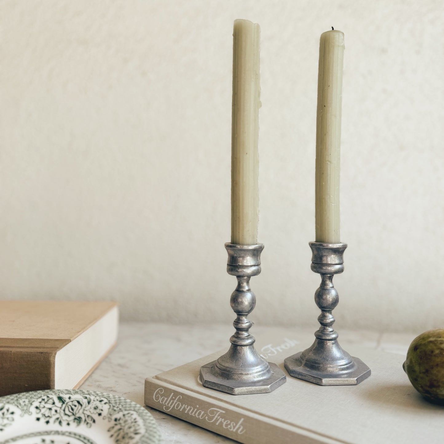 Pair of Petite Pewter Candleholders