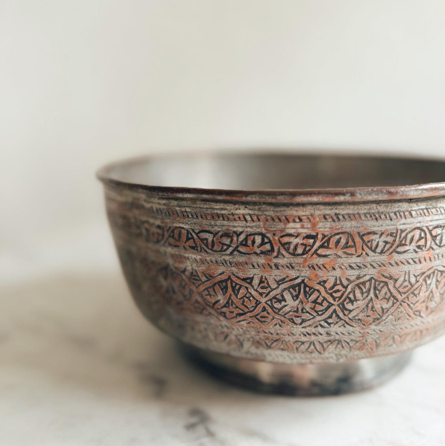 Etched Copped Covered, Silver Bowl
