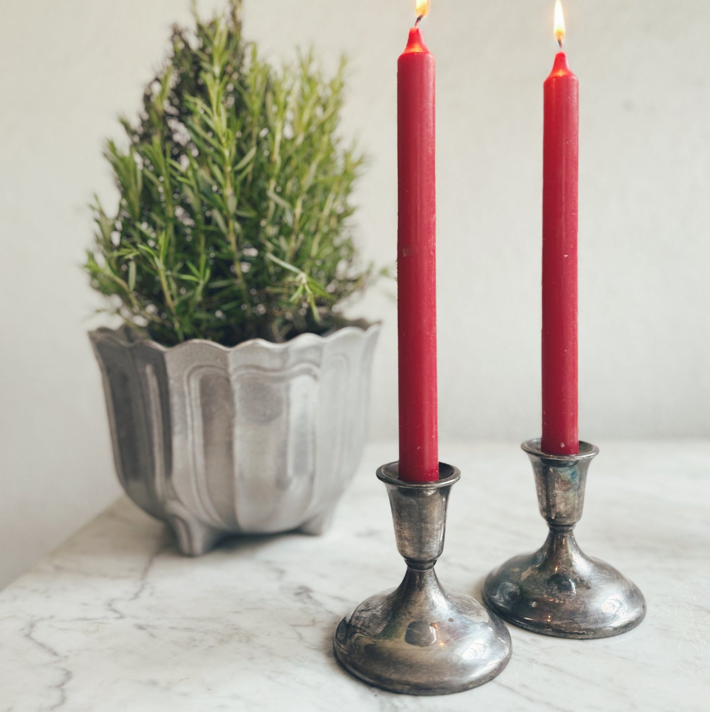Pair of Short Silver-Plated Candle Holders