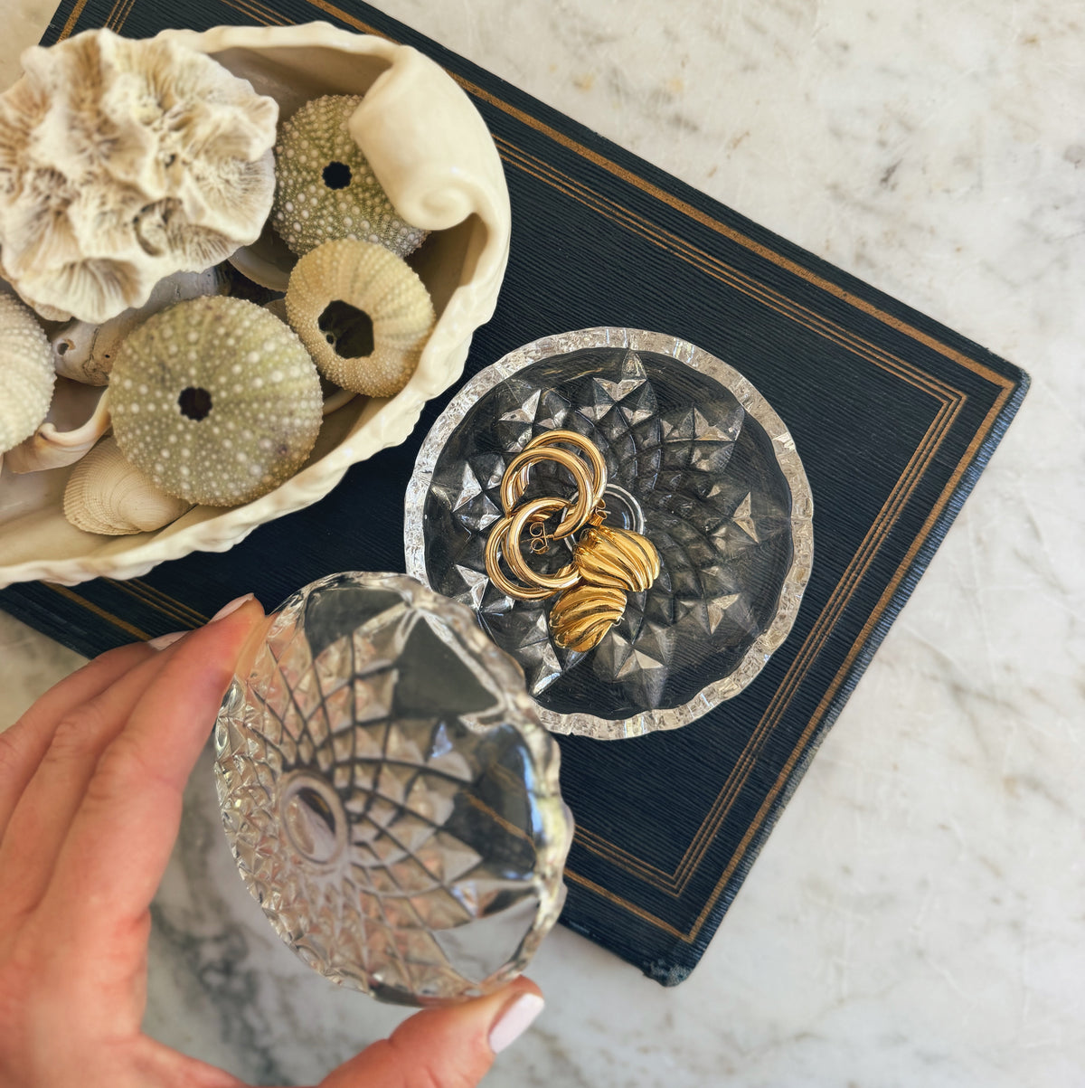 Small Lidded Crystal Cut Jewelry Dish