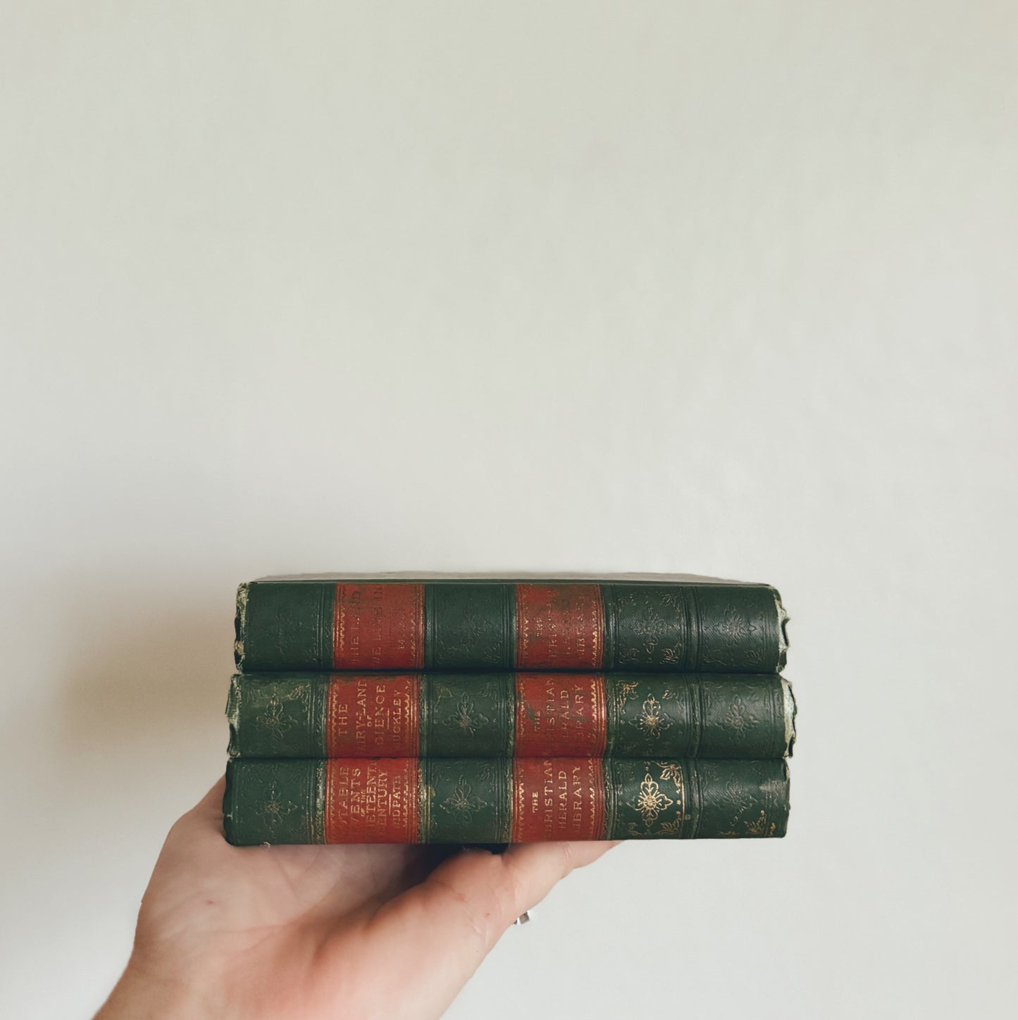 Set of Three Antique Green and Red Books