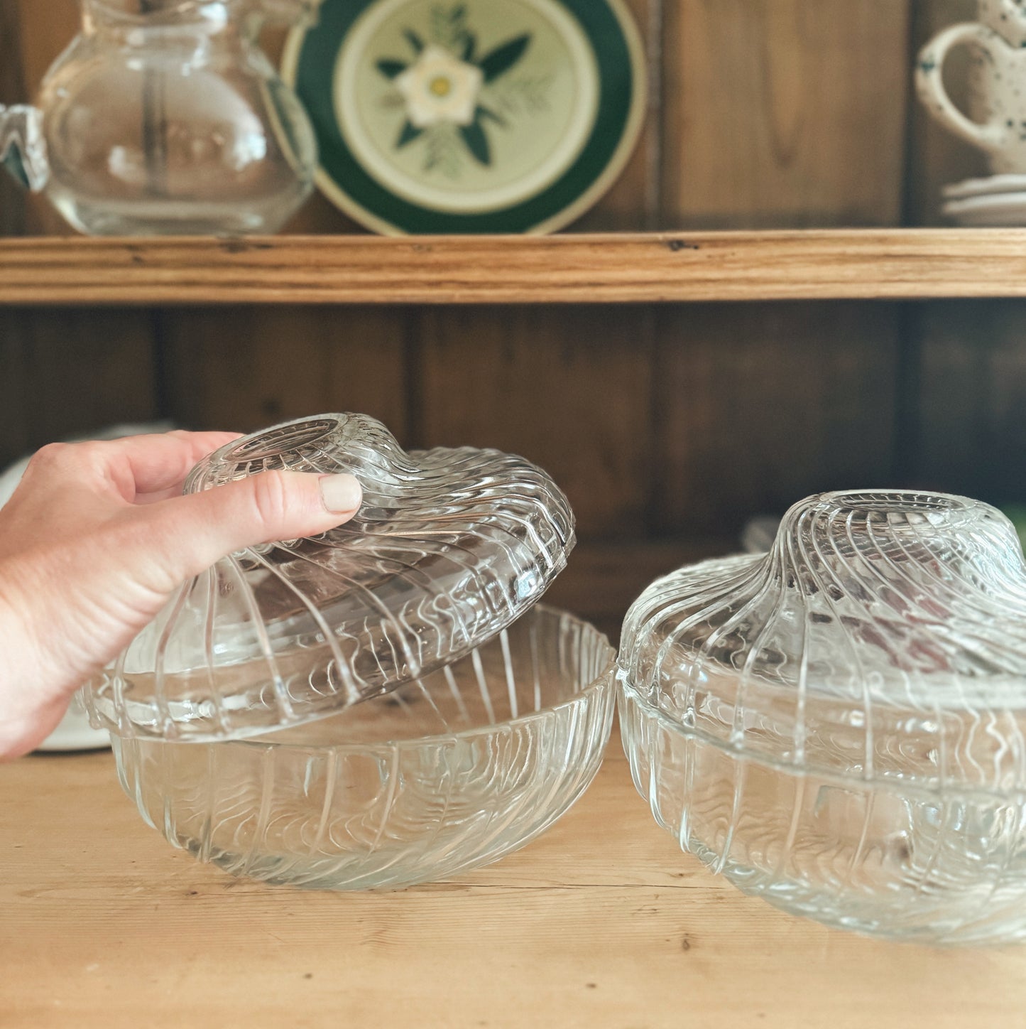 French Glass Bowl and Lid (each sold separately)