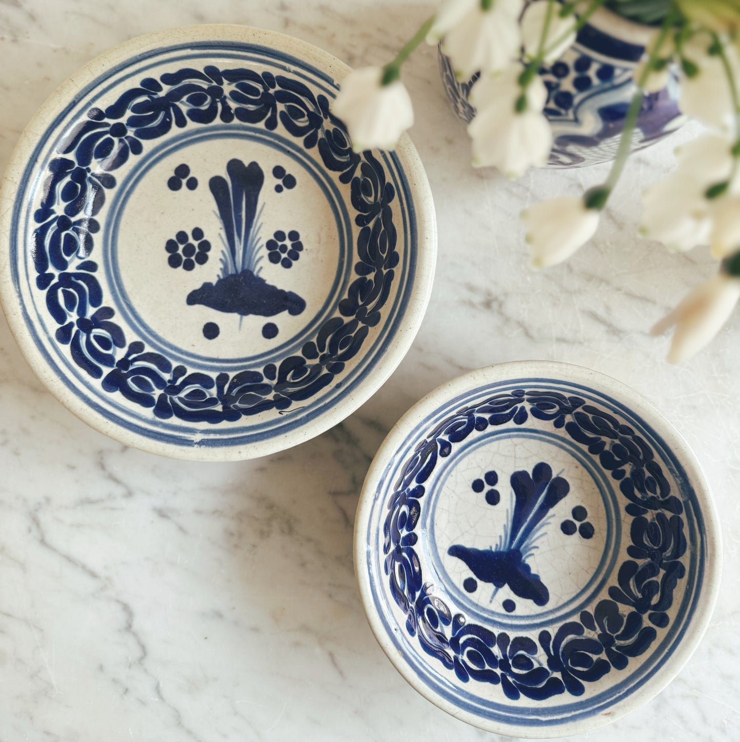 Pair of Handmade Blue and White Bowls