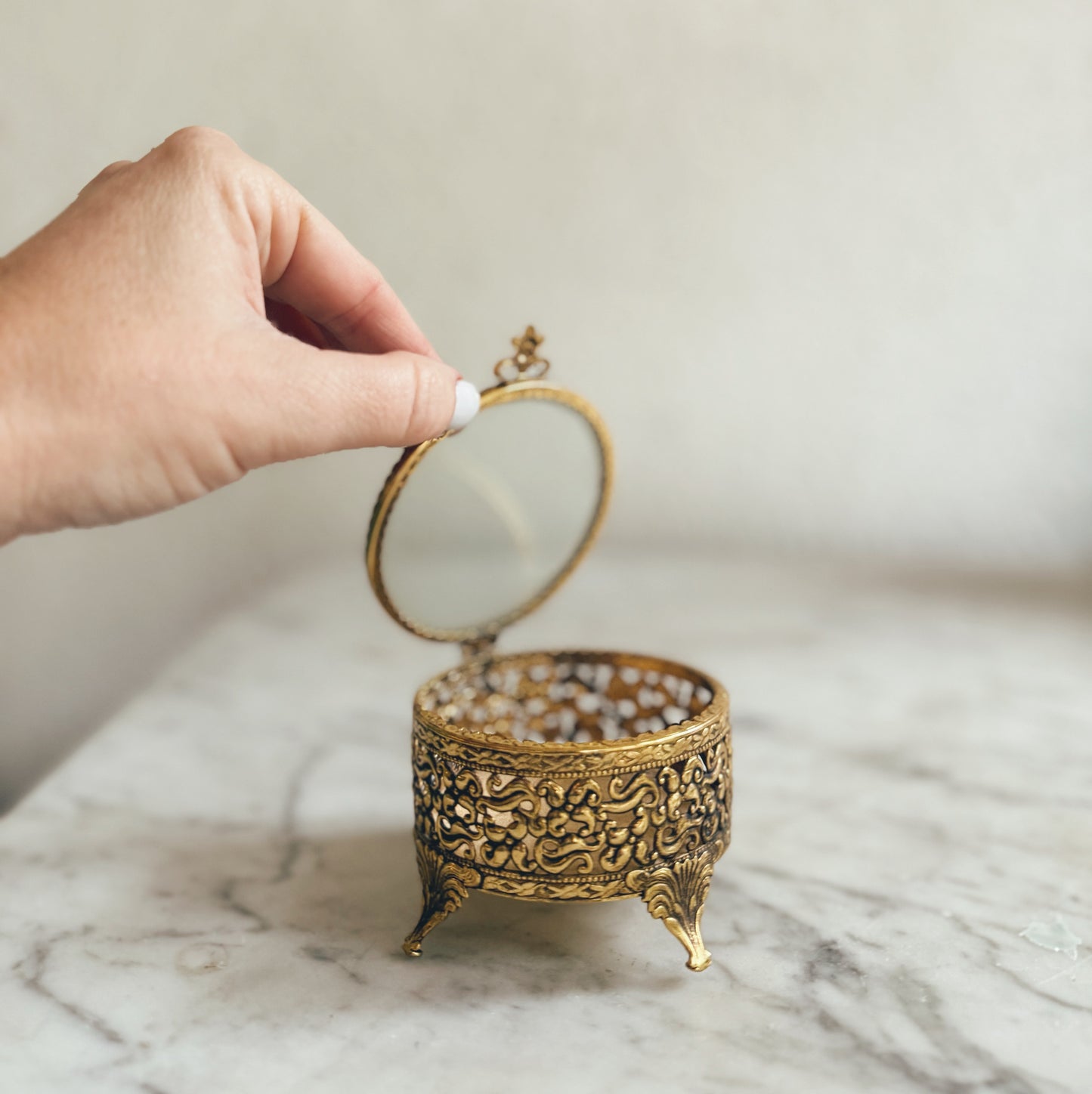 Vintage Gold Ormolu Beveled Glass Box