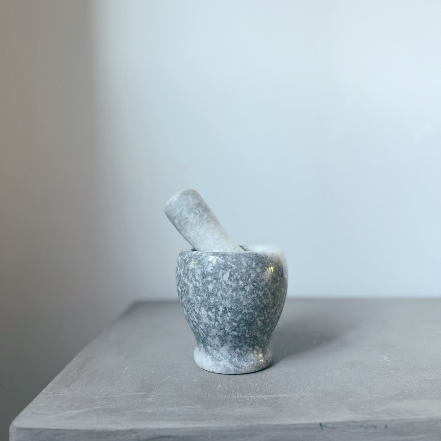 Vintage Gray and White Marble Mortar and Pestle