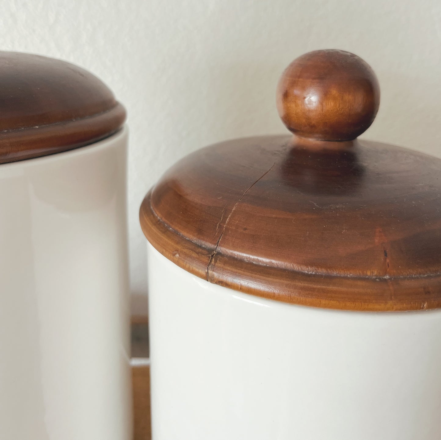 Set of Four Vintage Wooden Lidded Canisters