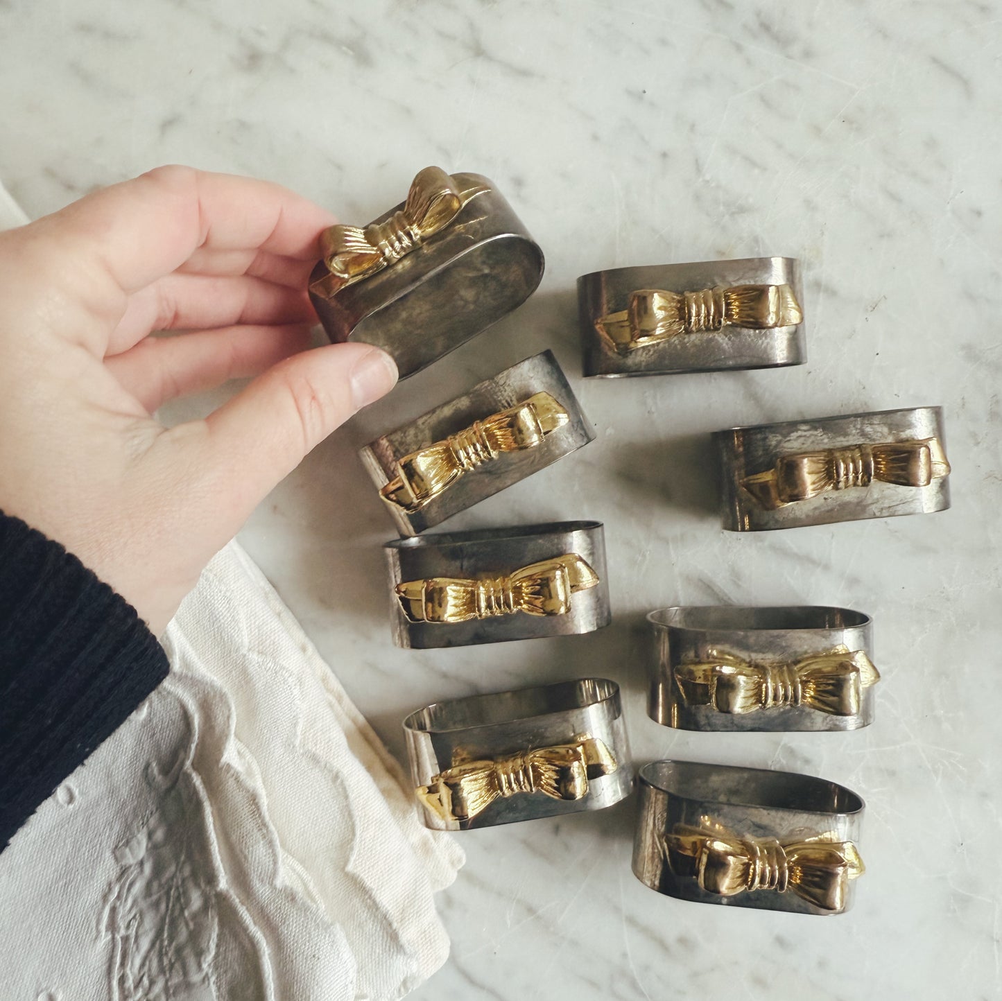 Set of 8 Vintage Silver-Plated and Gold Tone Napkin Rings