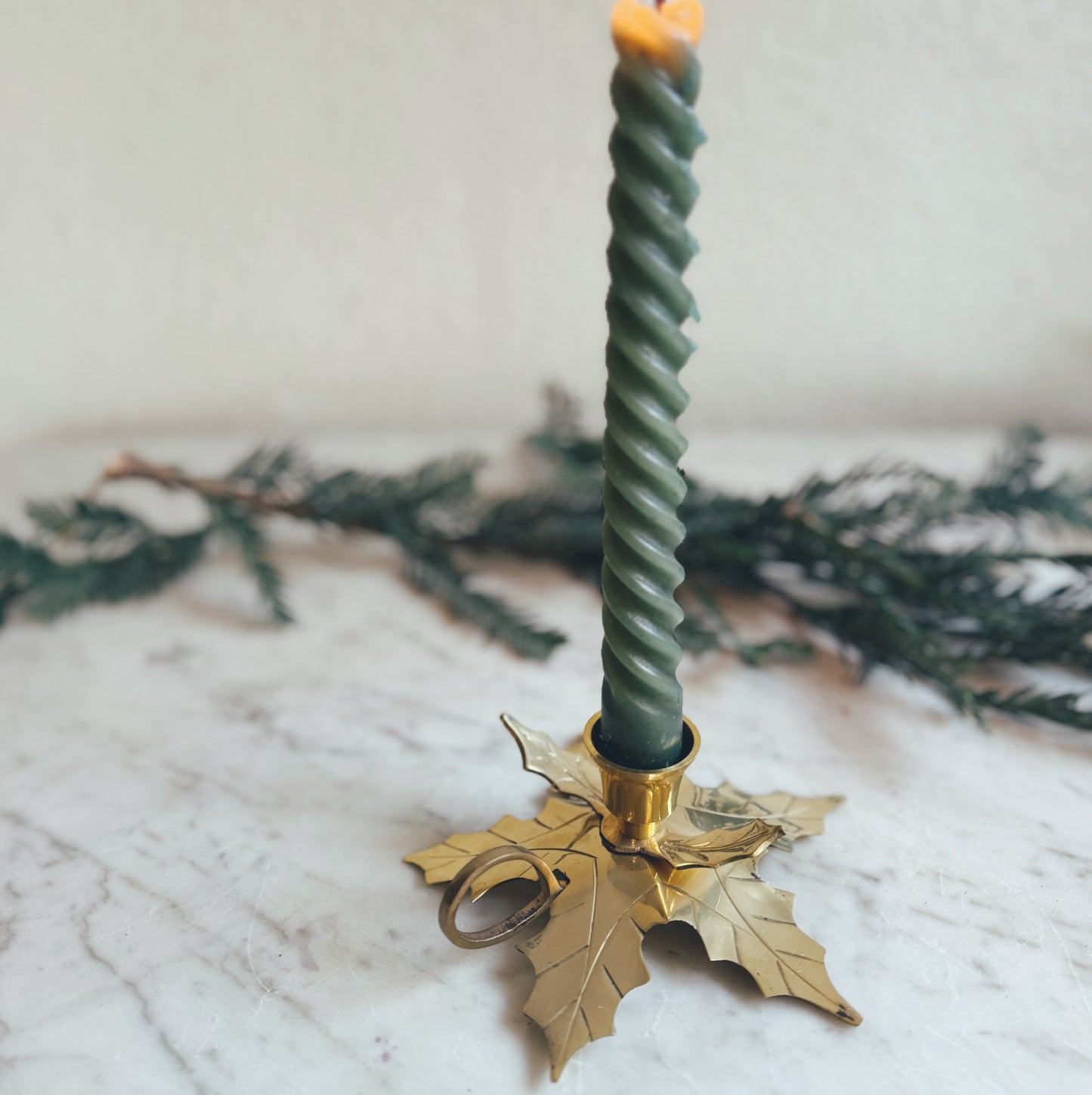Brass Holly Candle Holder