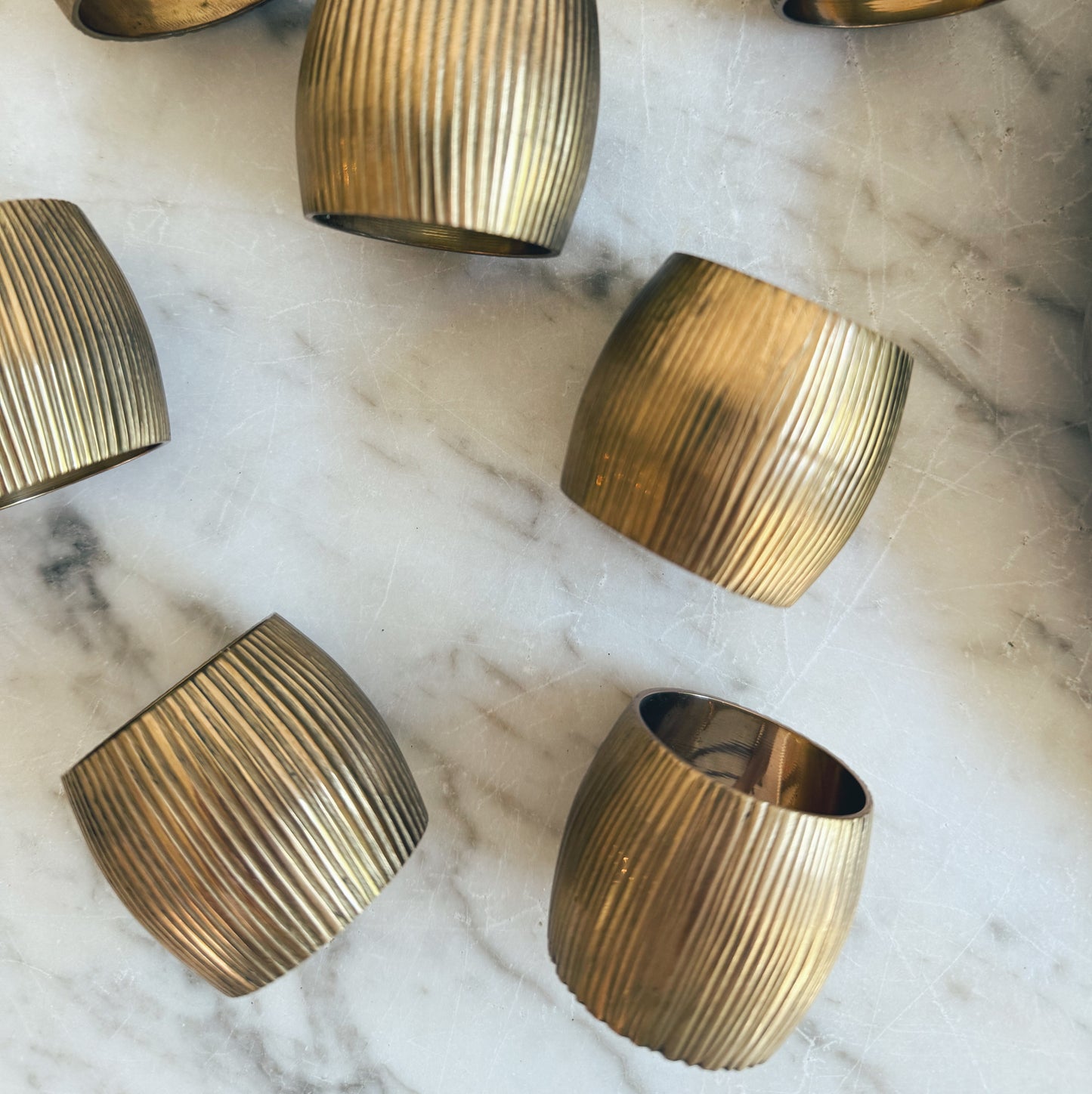 Set of 8 Brass Etched Napkin Rings