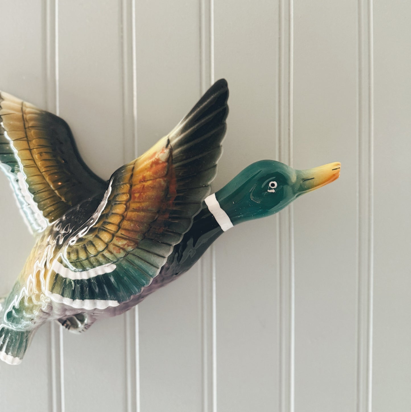 Pair of Vintage Ceramic Wall Flying Mallard Ducks