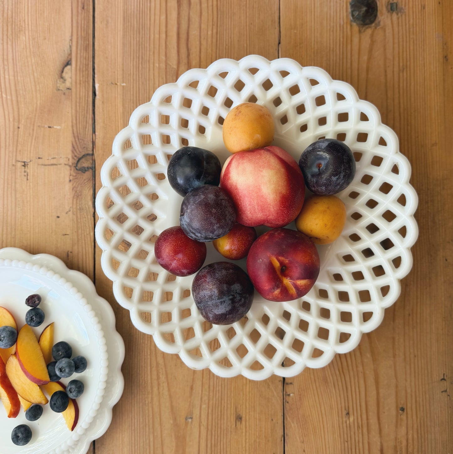 Vintage Lattice Milk Glass Platter