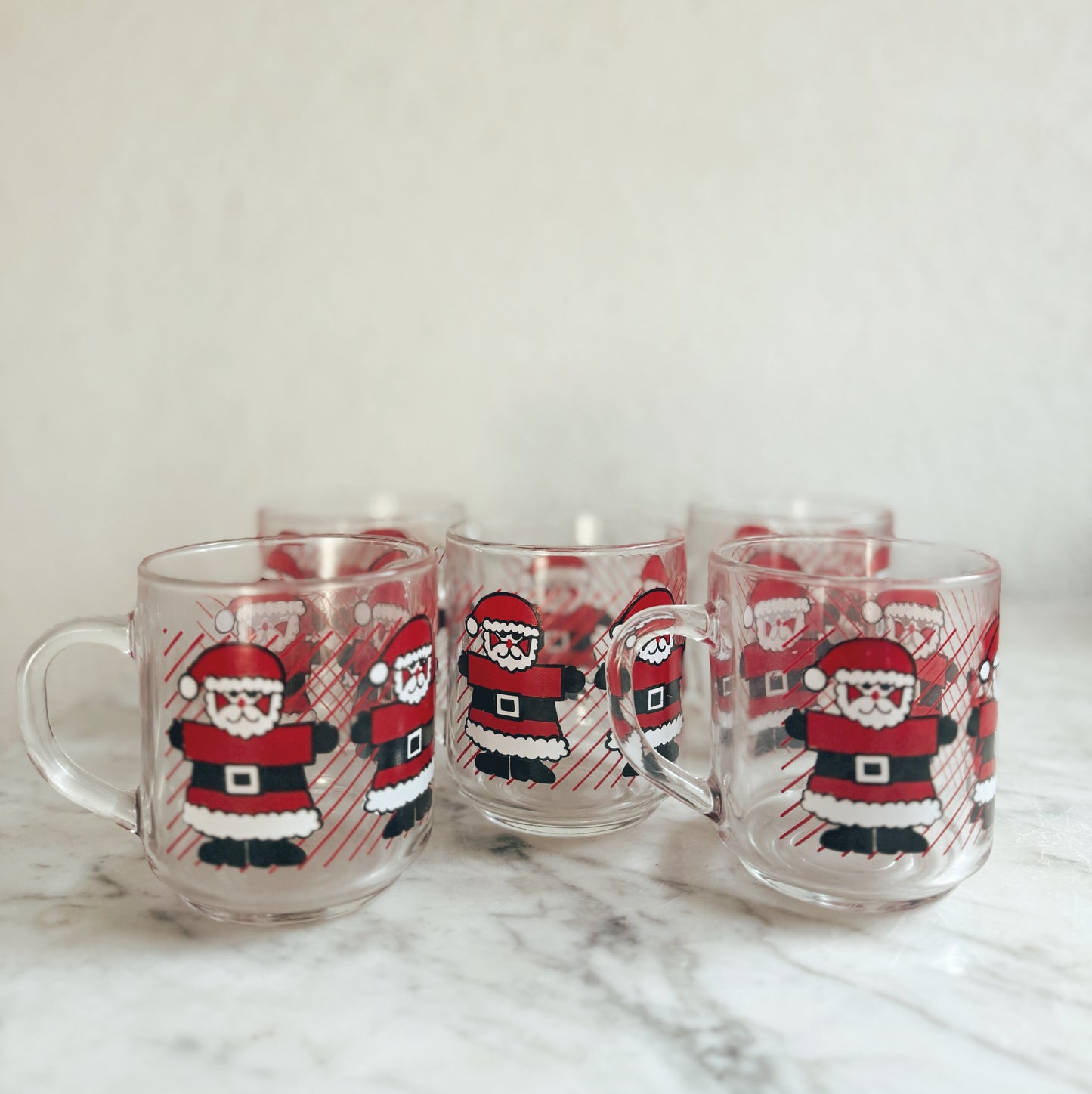 Set of Five Vintage Luminarc Santa Mugs