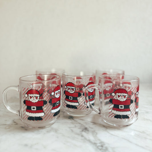 Set of Five Vintage Luminarc Santa Mugs