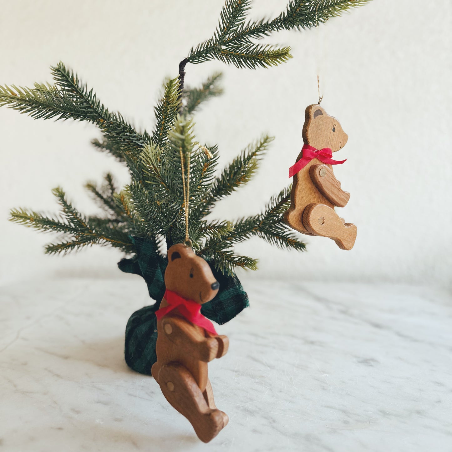 Pair of Vintage Wooden Bear Ornaments