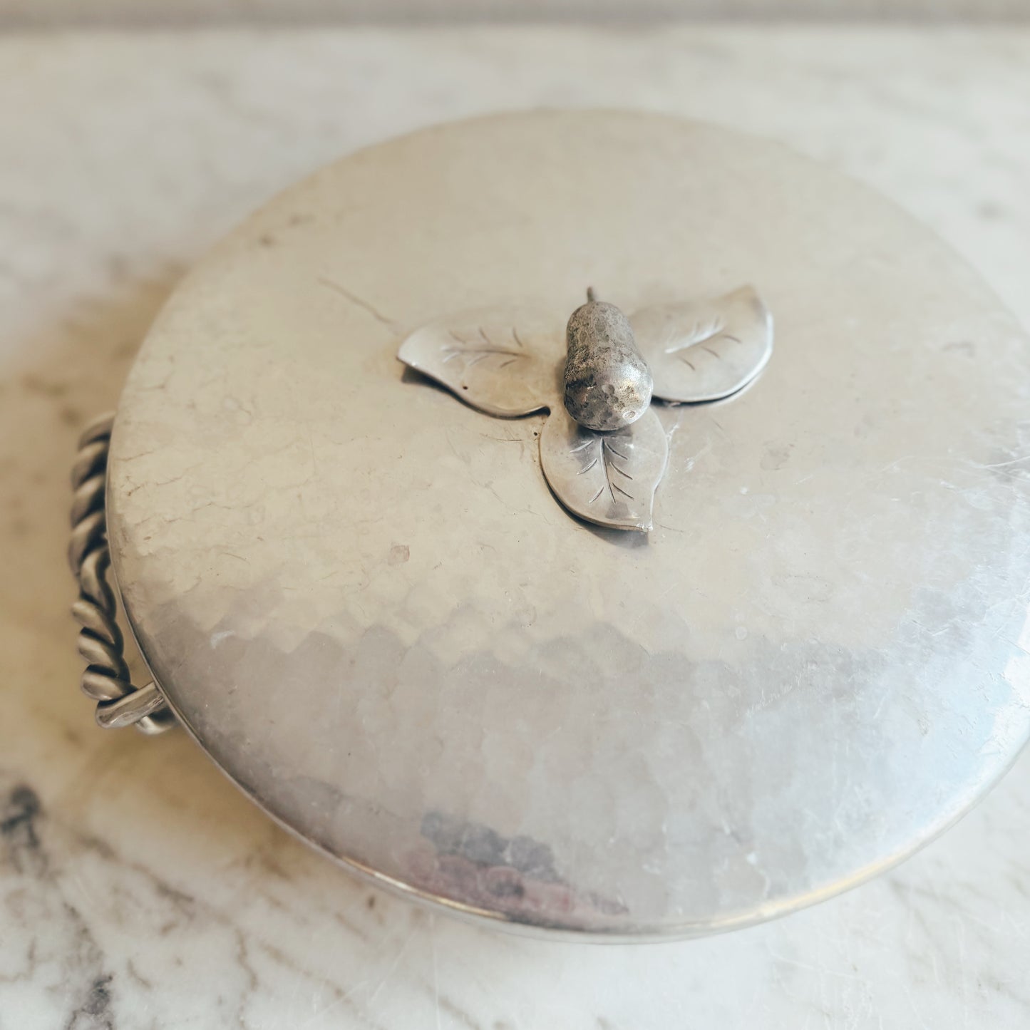 Vintage Hammered Serving Tray With Glass Insert