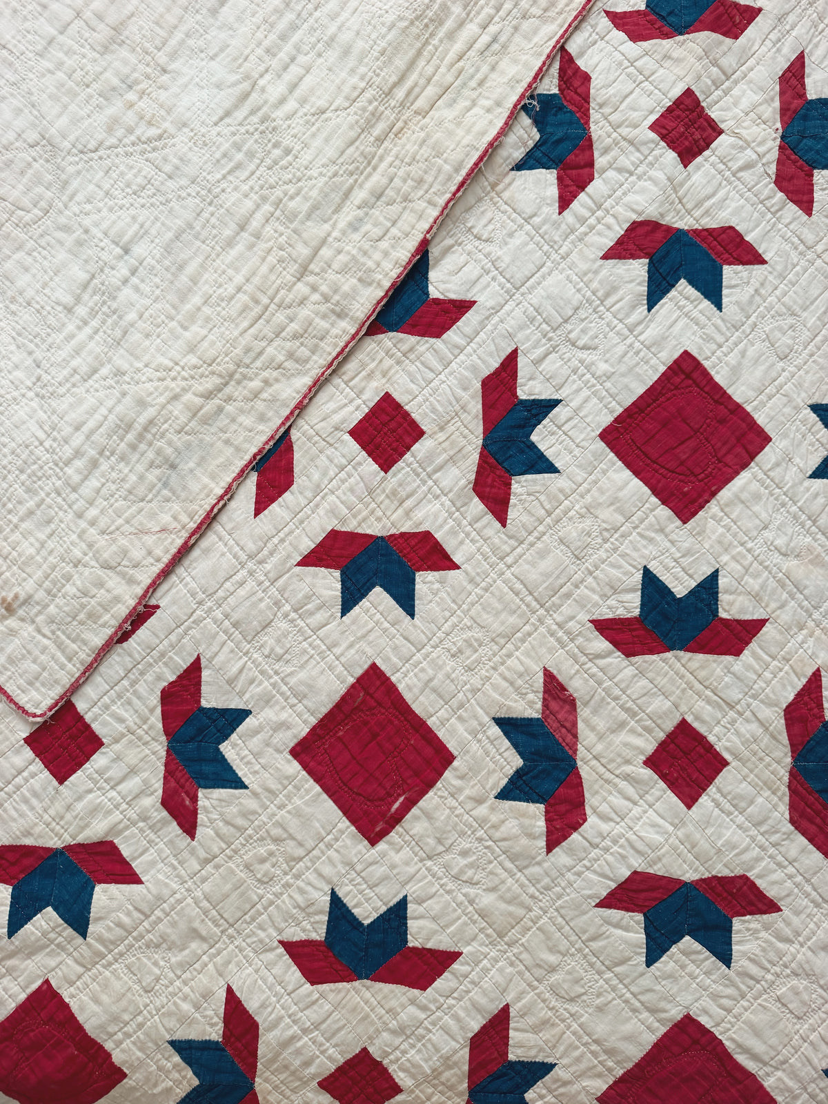 Antique Red, Cream and Blue Quilt