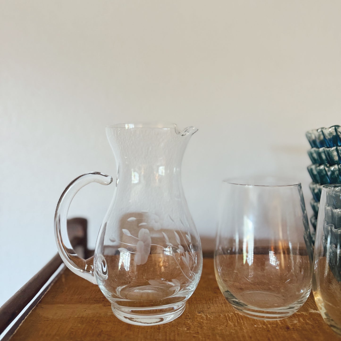 Small Glass Etched Pitcher
