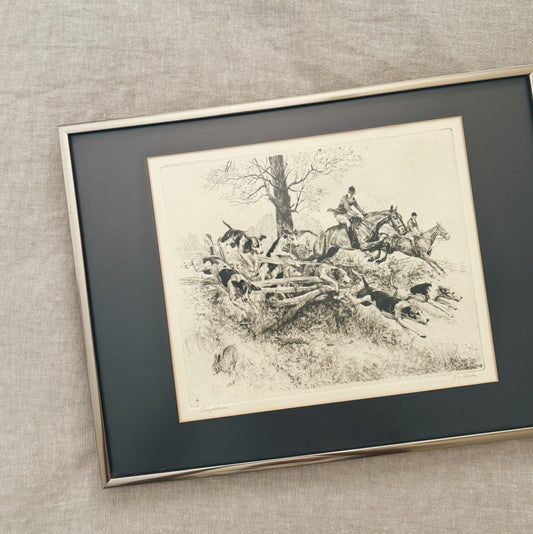 1940s Etching Fox Hunt Print