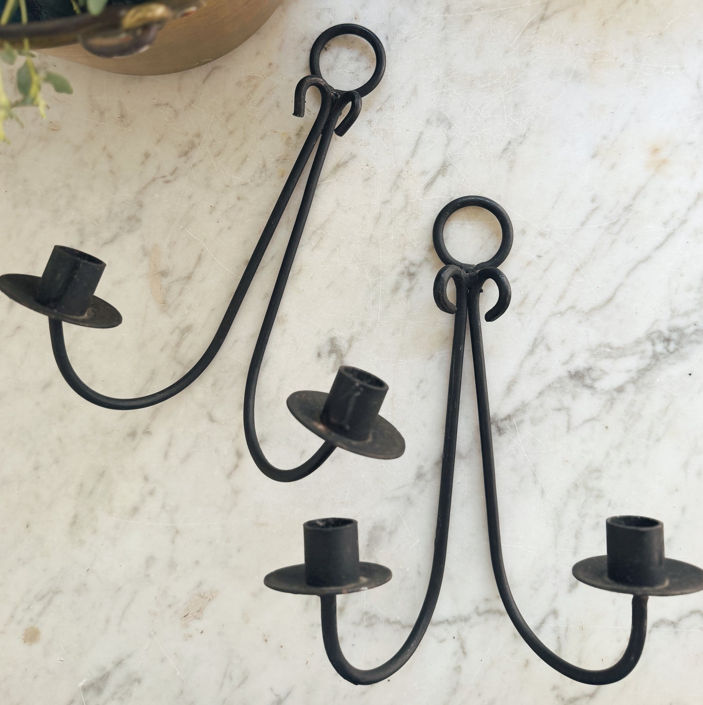 Pair of Rustic Hand Forged Wrought Iron Wall Sconces