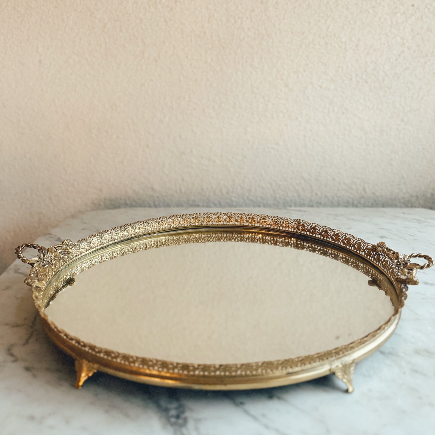 Vintage Oval Mirrored Vanity Tray