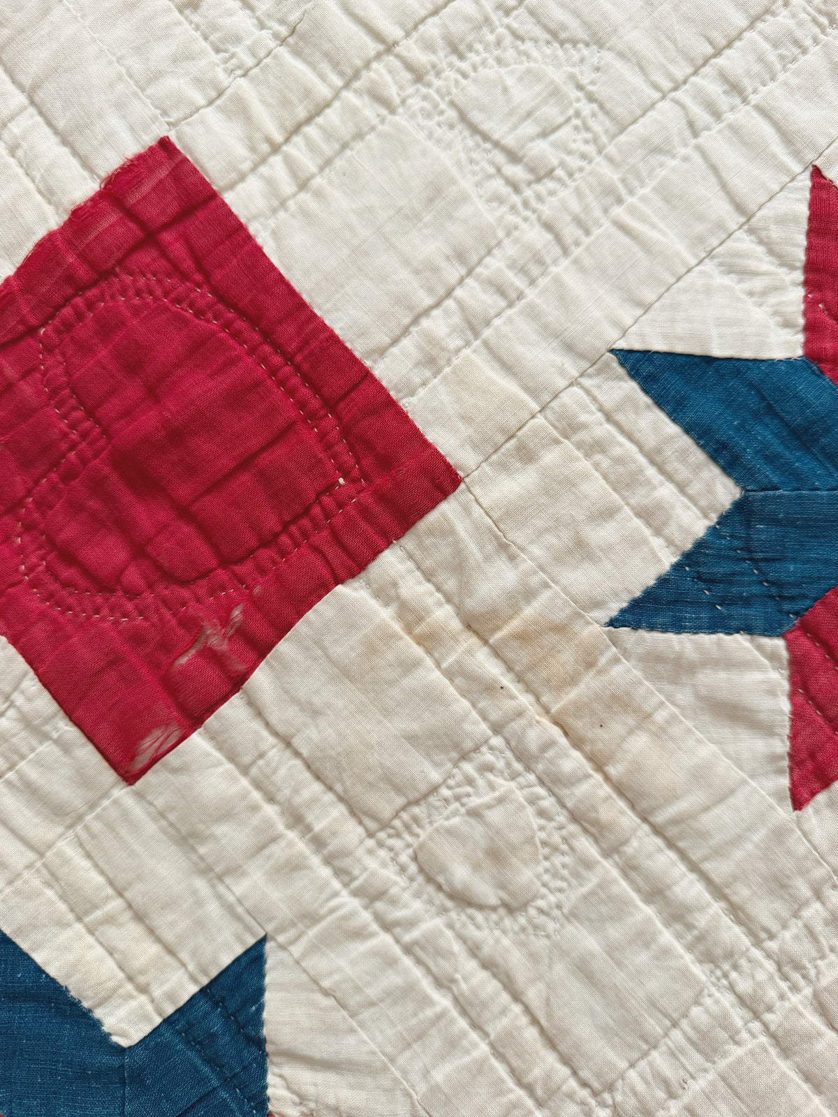 Antique Red, Cream and Blue Quilt