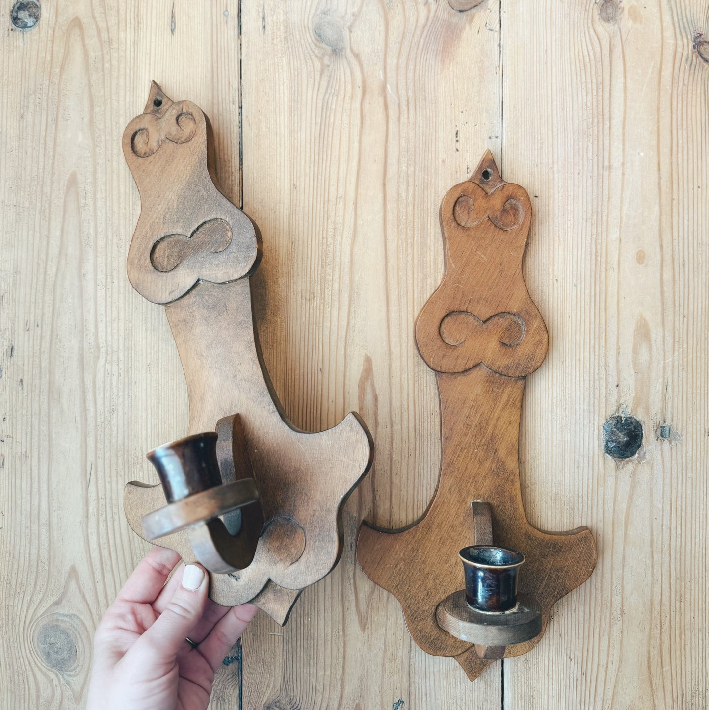 Pair of Wooden Wall Sconces