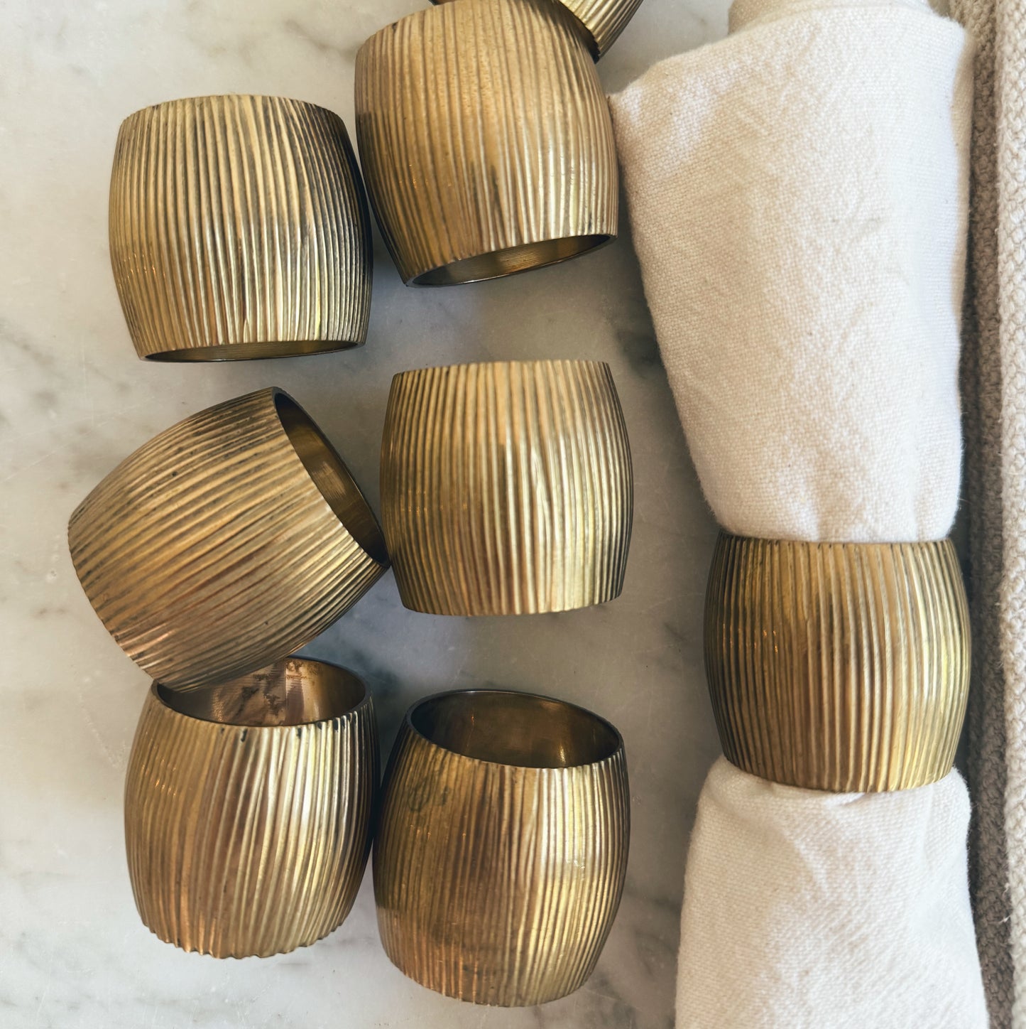 Set of 8 Brass Etched Napkin Rings