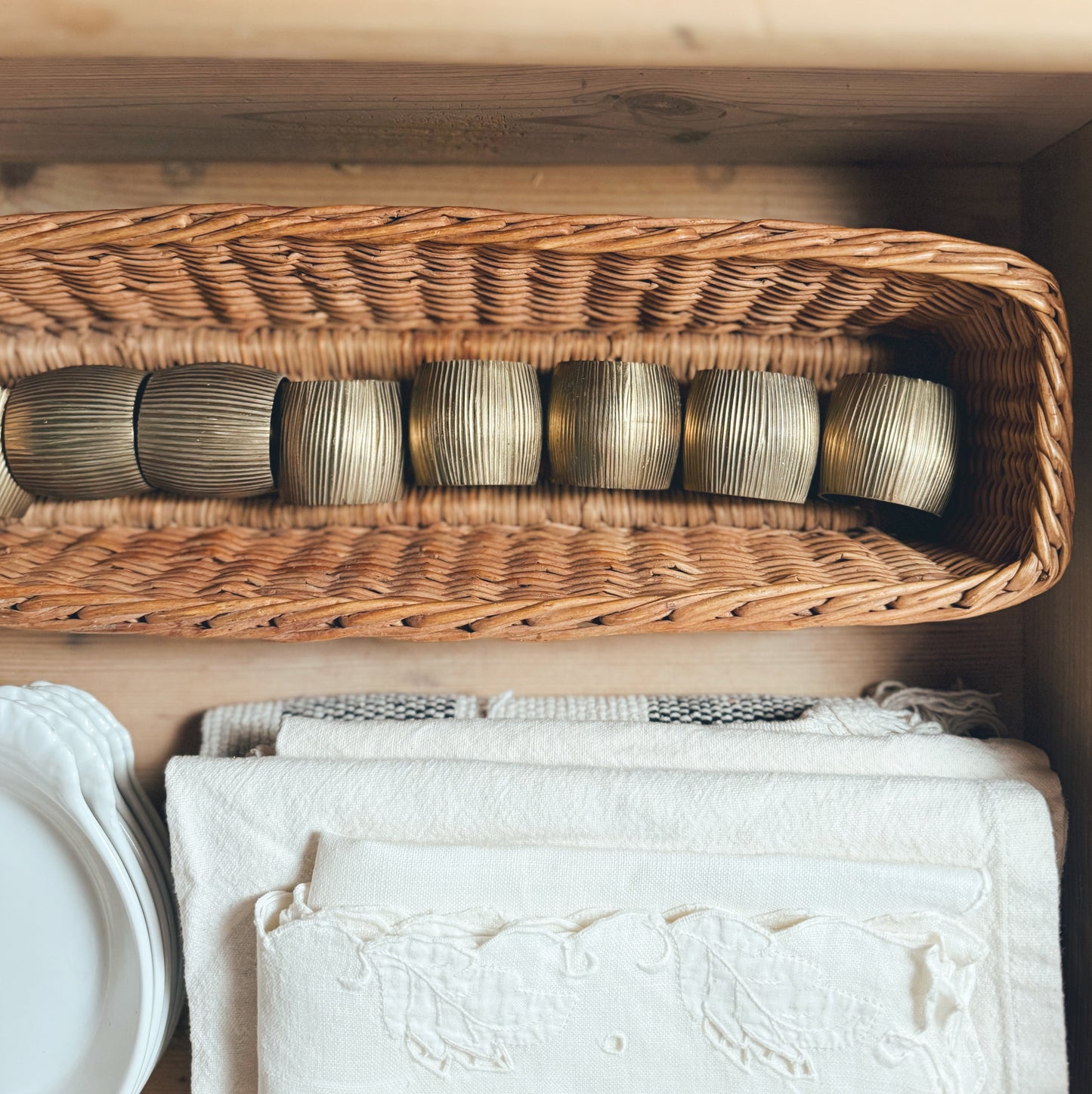 Set of 8 Brass Etched Napkin Rings