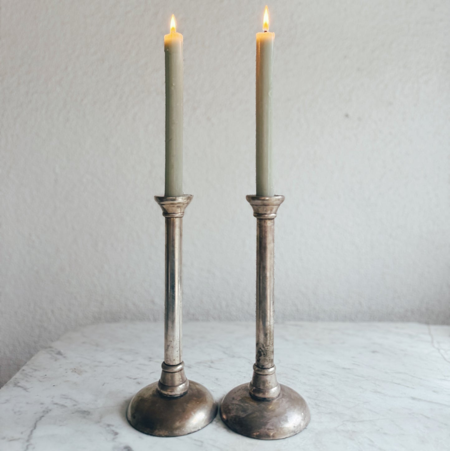 Pair of Tall Silver Tone Candle Holders