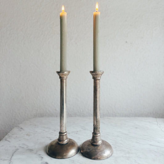 Pair of Tall Silver Tone Candle Holders
