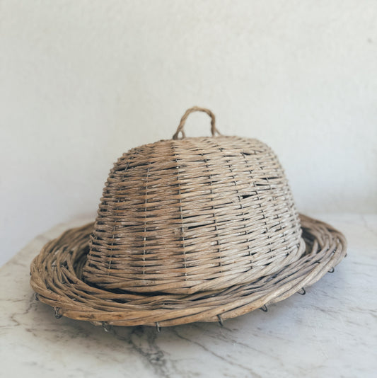 Vintage Wicker Cloche and Serving Basket