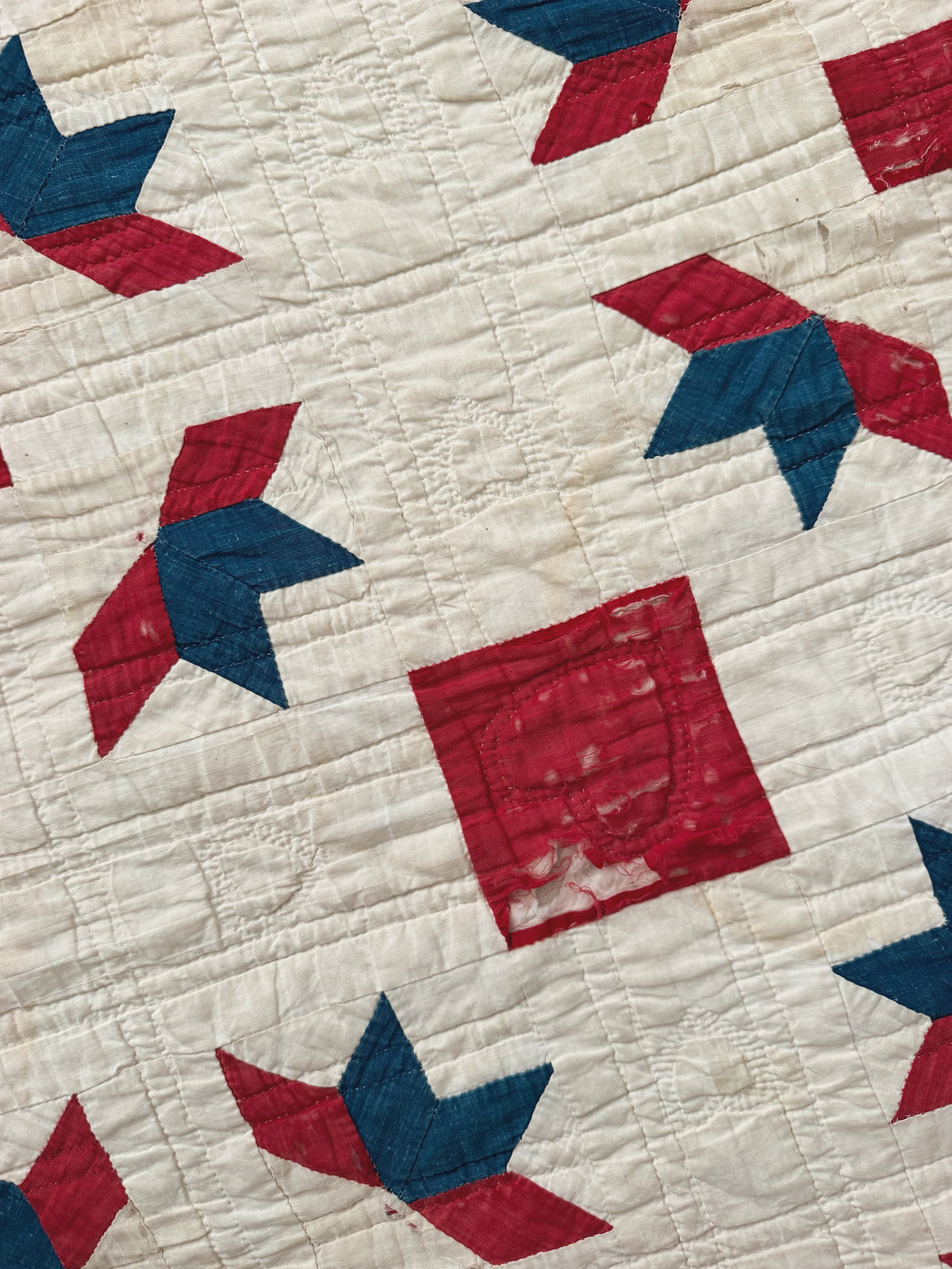 Antique Red, Cream and Blue Quilt