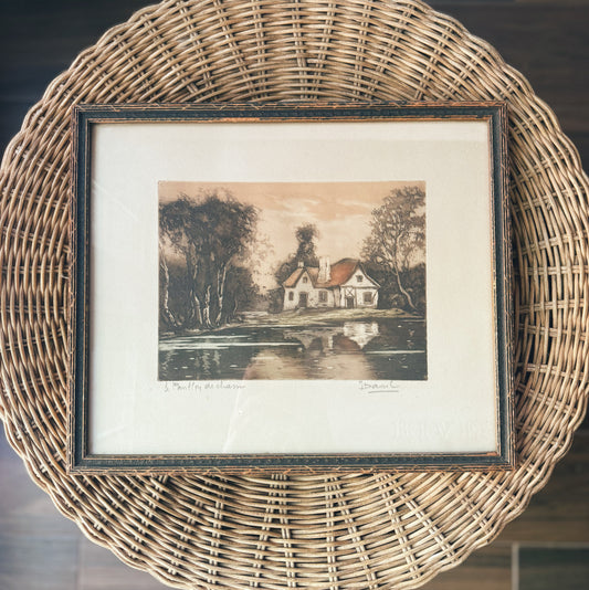 French Landscape Hand Colored Etching