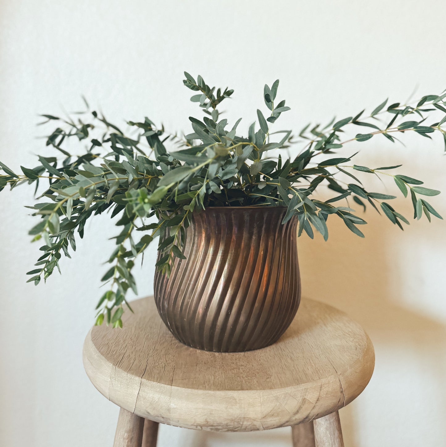 Vintage Dark Ribbed Brass Planter