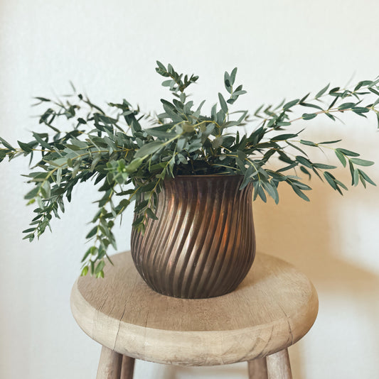 Vintage Dark Ribbed Brass Planter