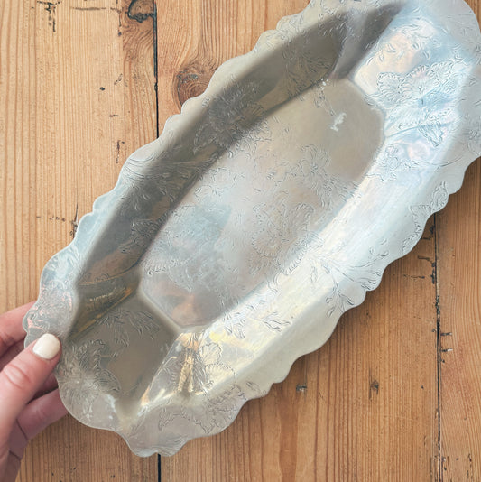 Beautiful Floral Etched Aluminum Tray