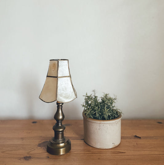 Small Vintage Brass Lamp and Capiz Shell Shade