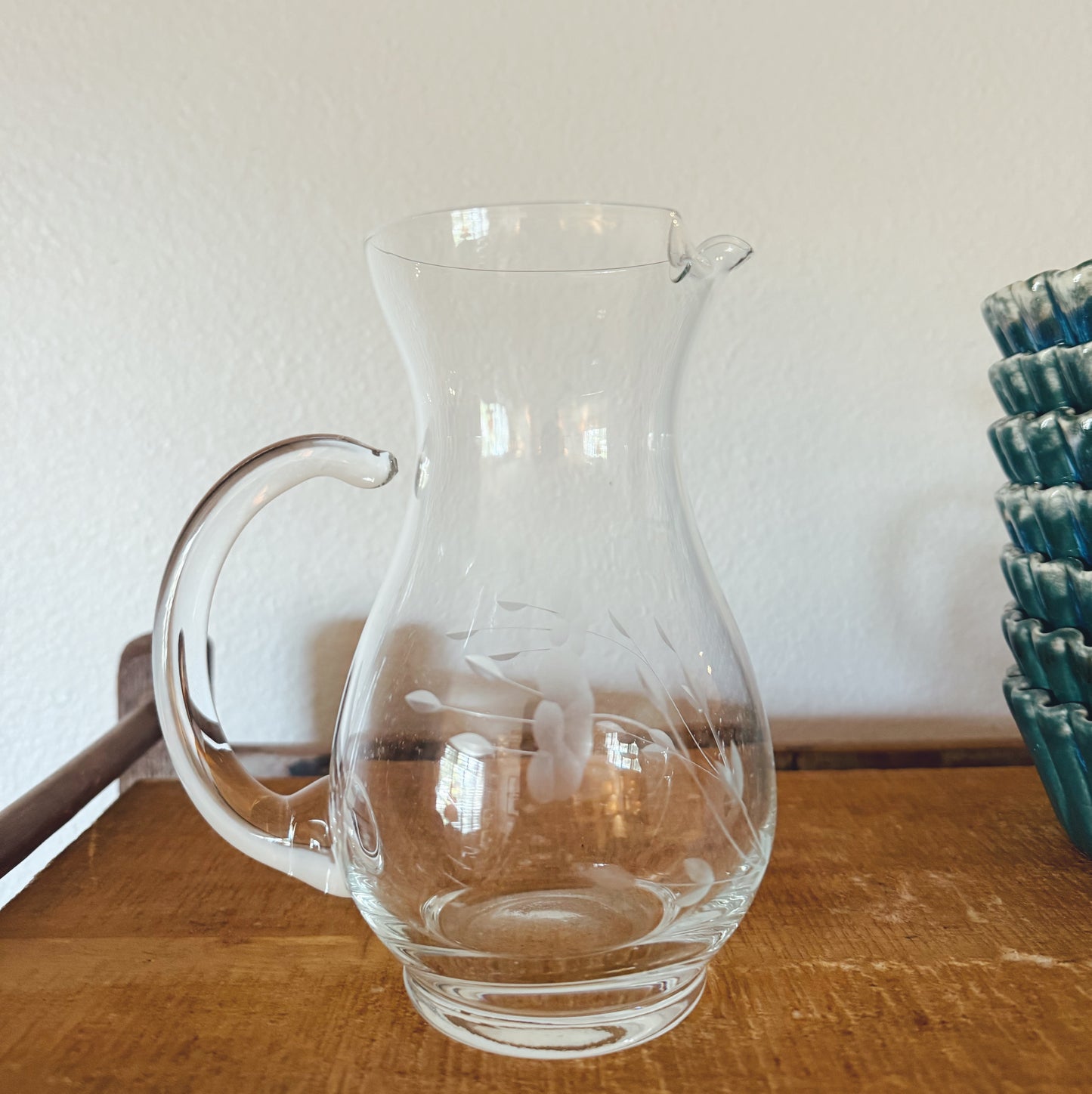 Small Glass Etched Pitcher