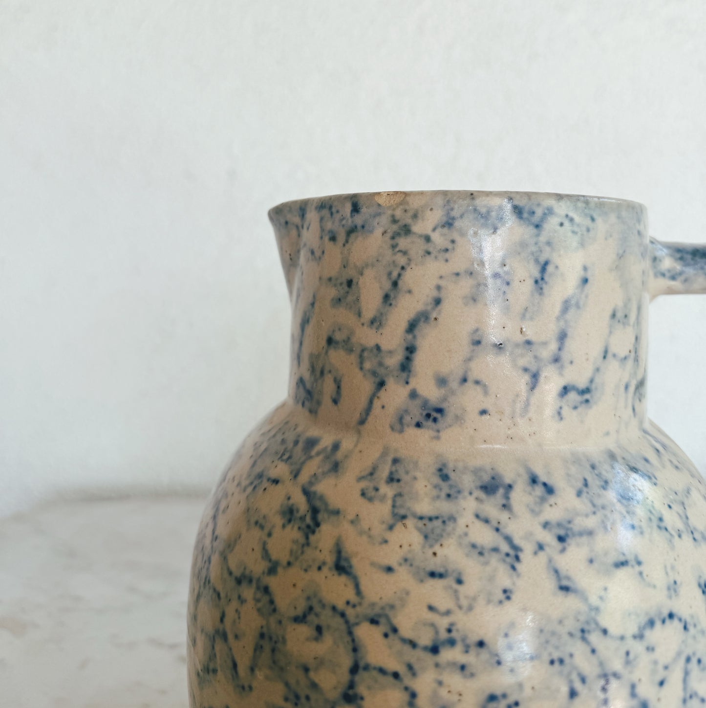 Vintage Blue Spongeware Pitcher (see description for details)