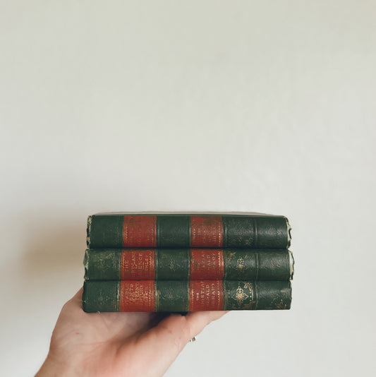 Set of Three Antique Green and Red Books