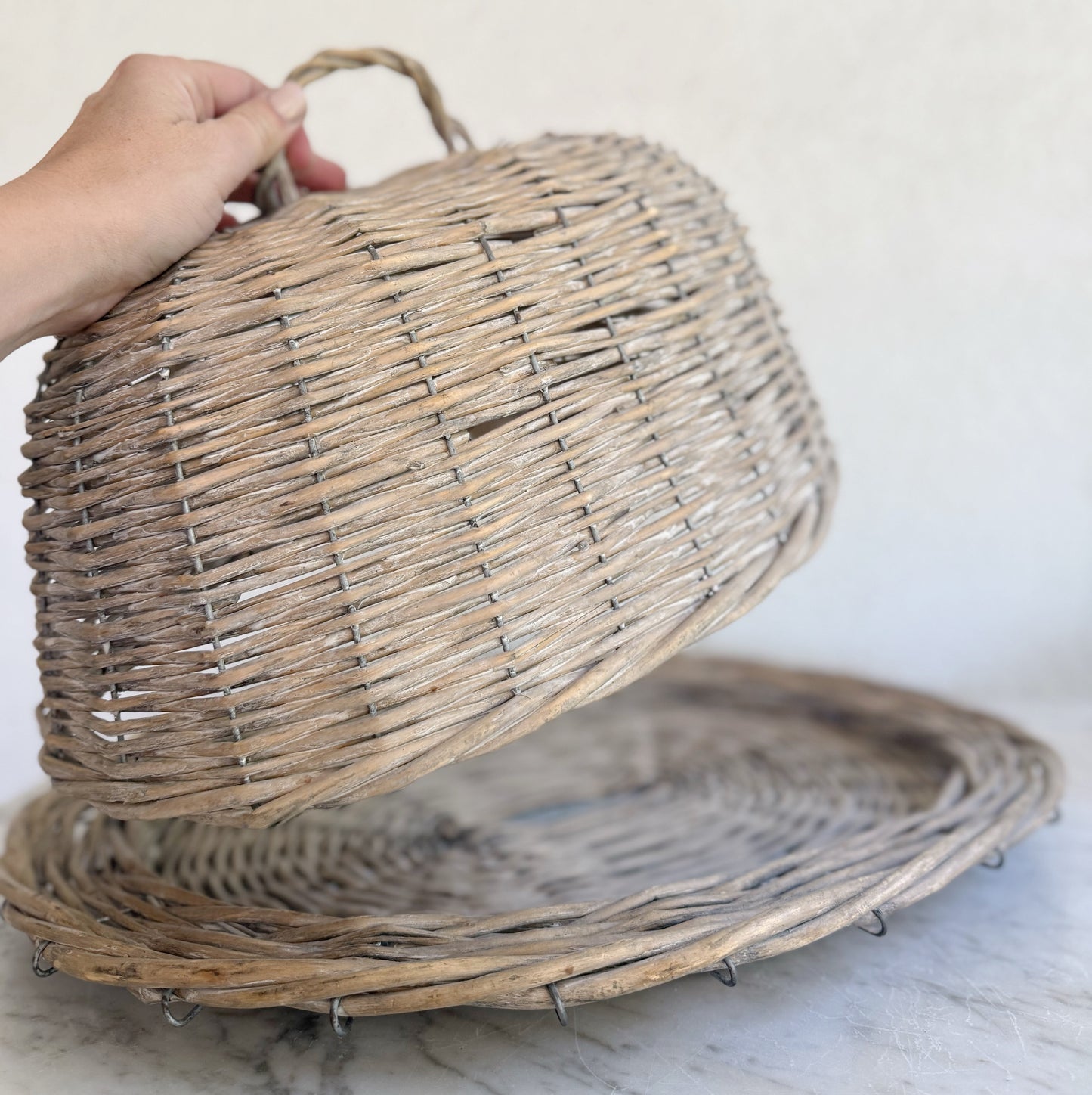 Vintage Wicker Cloche and Serving Basket