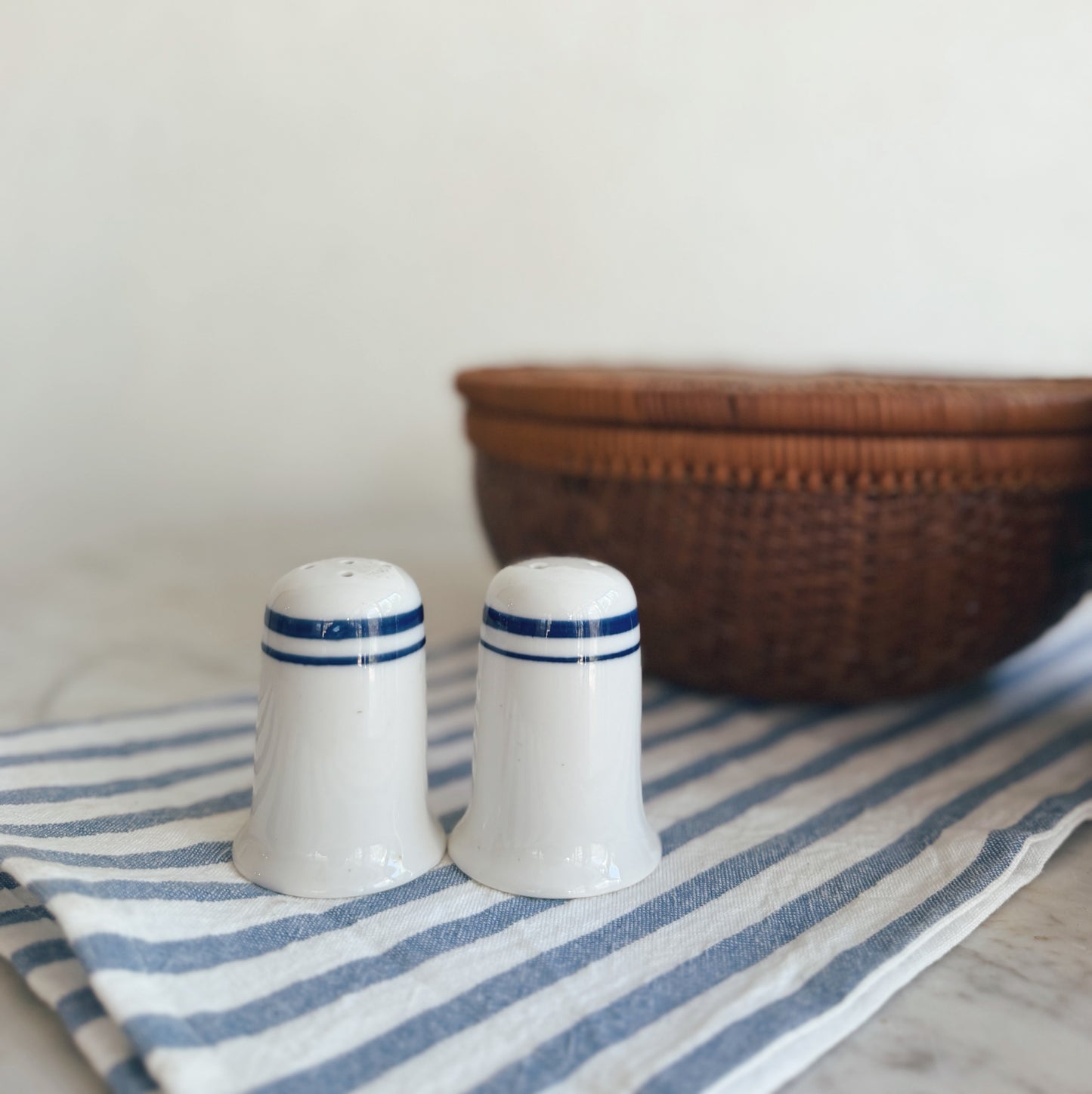Set of Blue Striped Salt and Pepper Shakers