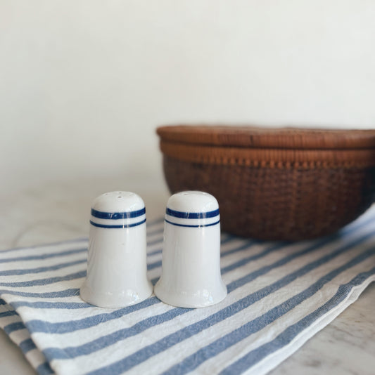 Set of Blue Striped Salt and Pepper Shakers