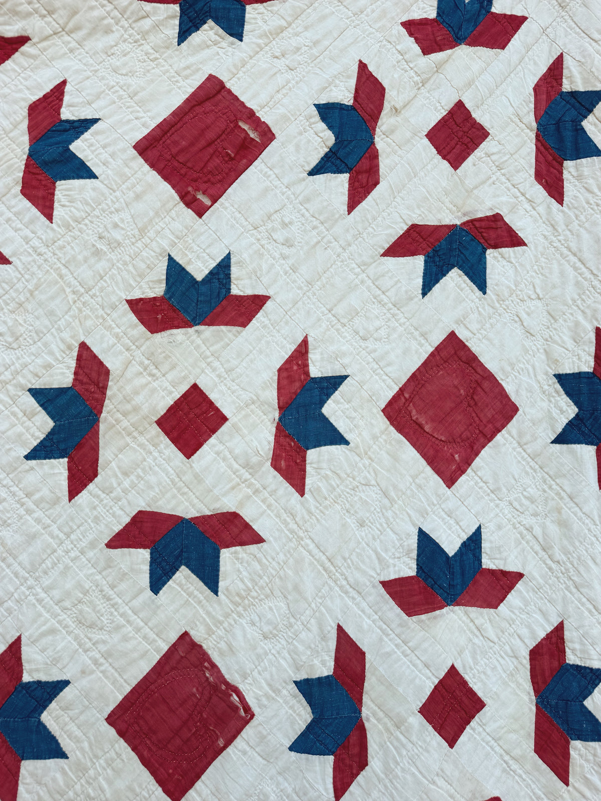 Antique Red, Cream and Blue Quilt