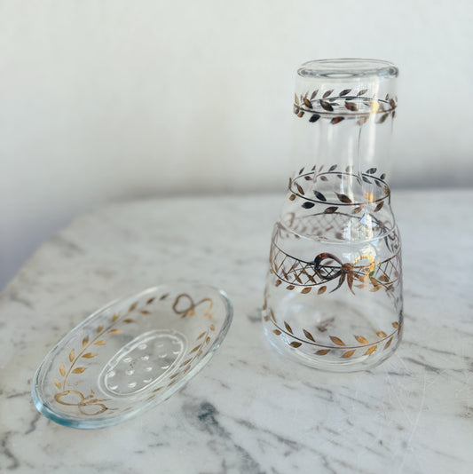 Hand Painted Gold Bow Decanter, Cup and Soap Dish