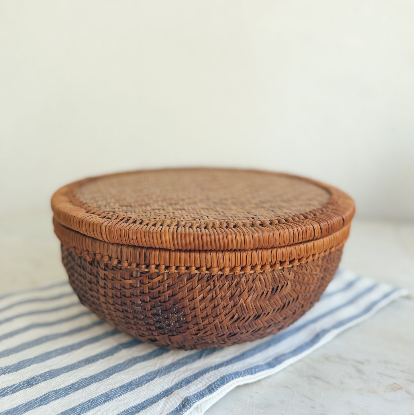 Round Rattan Lidded Basket