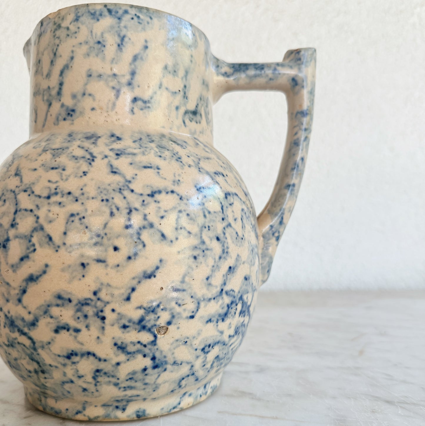 Vintage Blue Spongeware Pitcher (see description for details)
