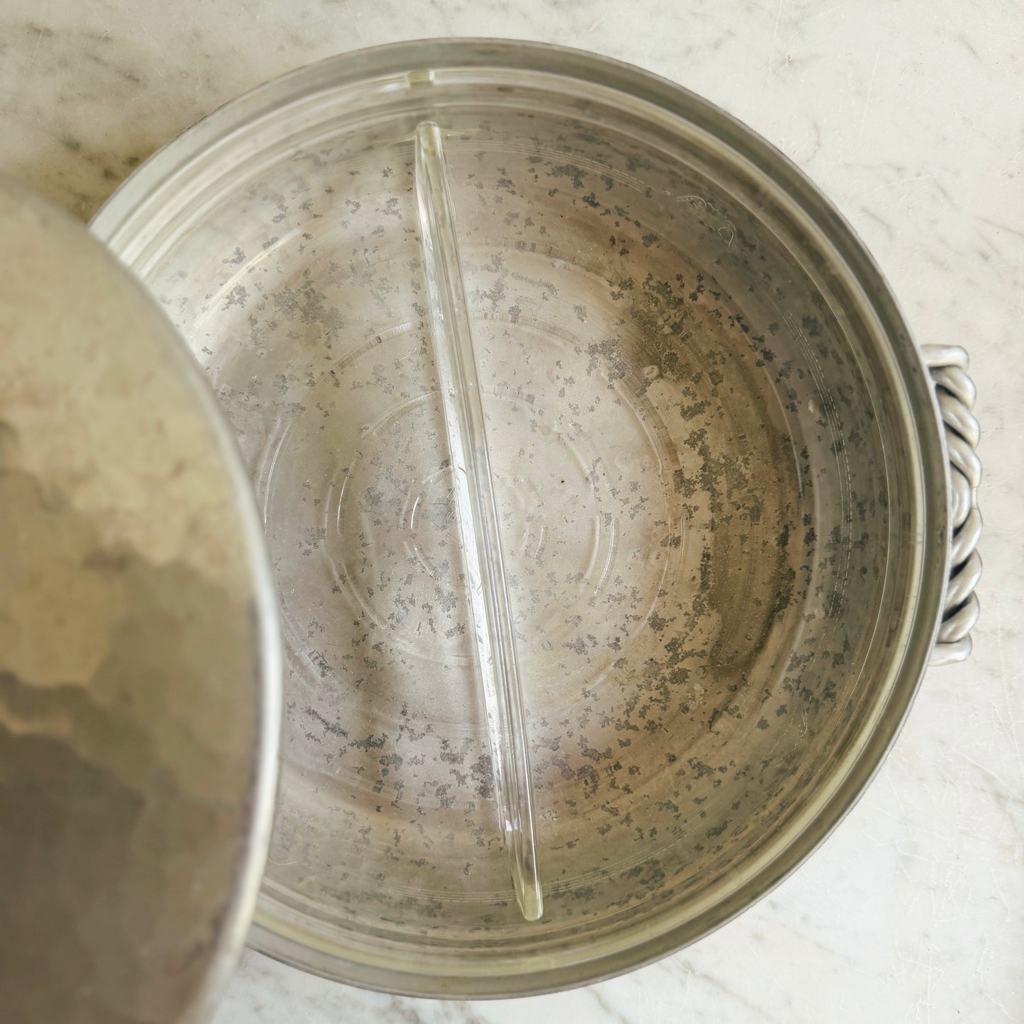 Vintage Hammered Serving Tray With Glass Insert