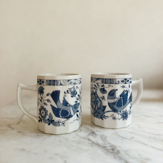 Pair of Vintage Blue and White Mugs